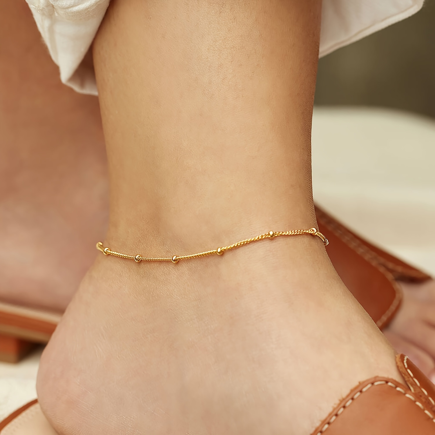 Image of 1pc Of Fashionable 304 304 Stainless Steel Minimalist Beaded Anklet Suitable For Daily Wear