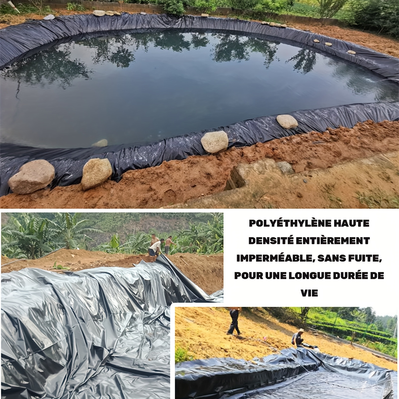 Bâche Bassin HDPE 4x4m - Membrane Étanche Pour Étang à Poissons - Anti-Infiltration Jardin - 0,12mm D'Épaisseur