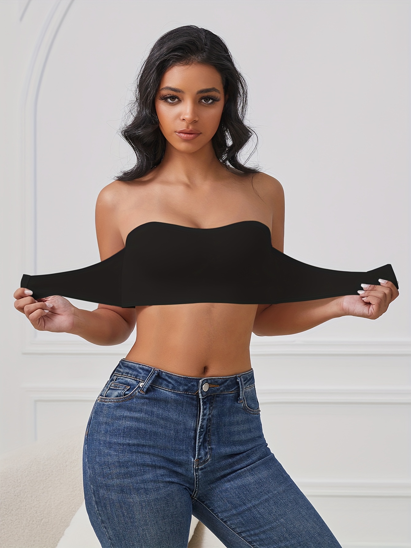 Women's Solid Color Front Closure No Padded Strapless Bra