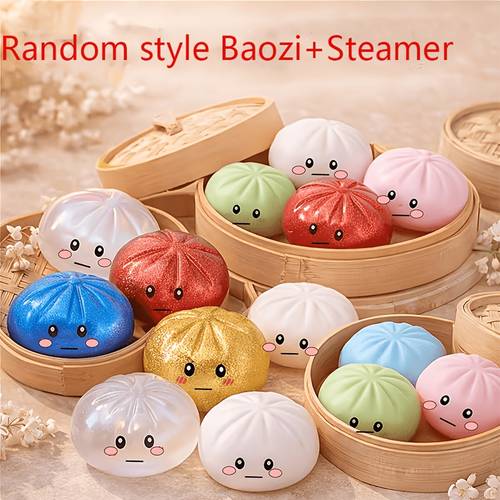 3pcs 1 flour bun 1 steamer lid 1 steamer base bkan bun squeeze toy with a steamer storage serves as an educational squeeze toy for kids and desktop ornament ideal for childrens festival and birthday gifts a great stress