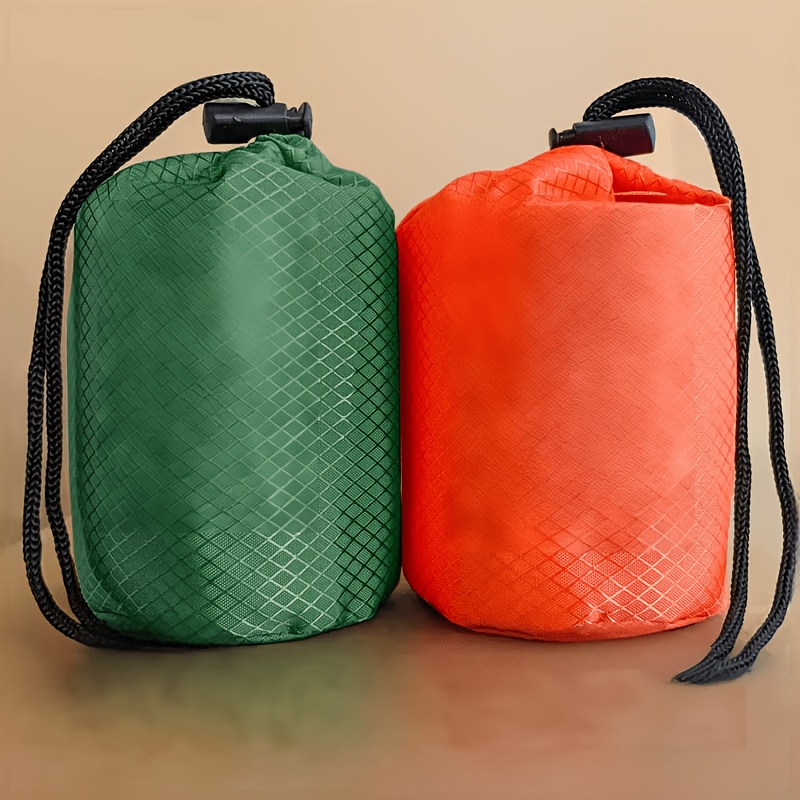 Image of 2sets Emergency Sleeping Bags In Orange And Green, Survival Sleeping Mat, Mylar Foil Emergency Blanket Ideal For Camping Equipment, Hiking, Outdoor Activities, And Backpacking
