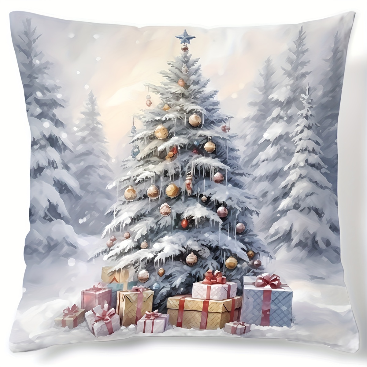 

Christmas Charm Pillow Cover 17.7" - Festive Tree, Snowman & | Soft Polyester, Zip Closure | Sofa & Bedroom Decor, Christmas Decor