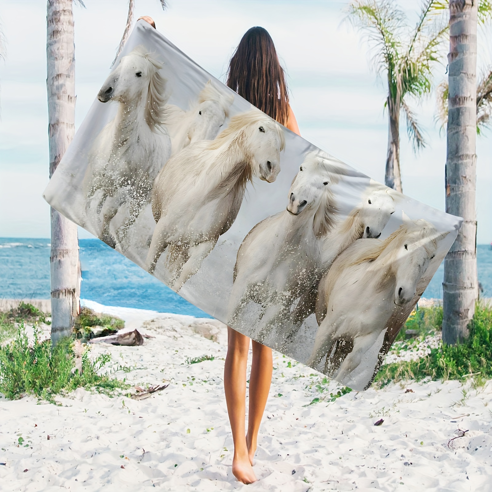1pc white horse beach towel super absorbent quick drying Temu