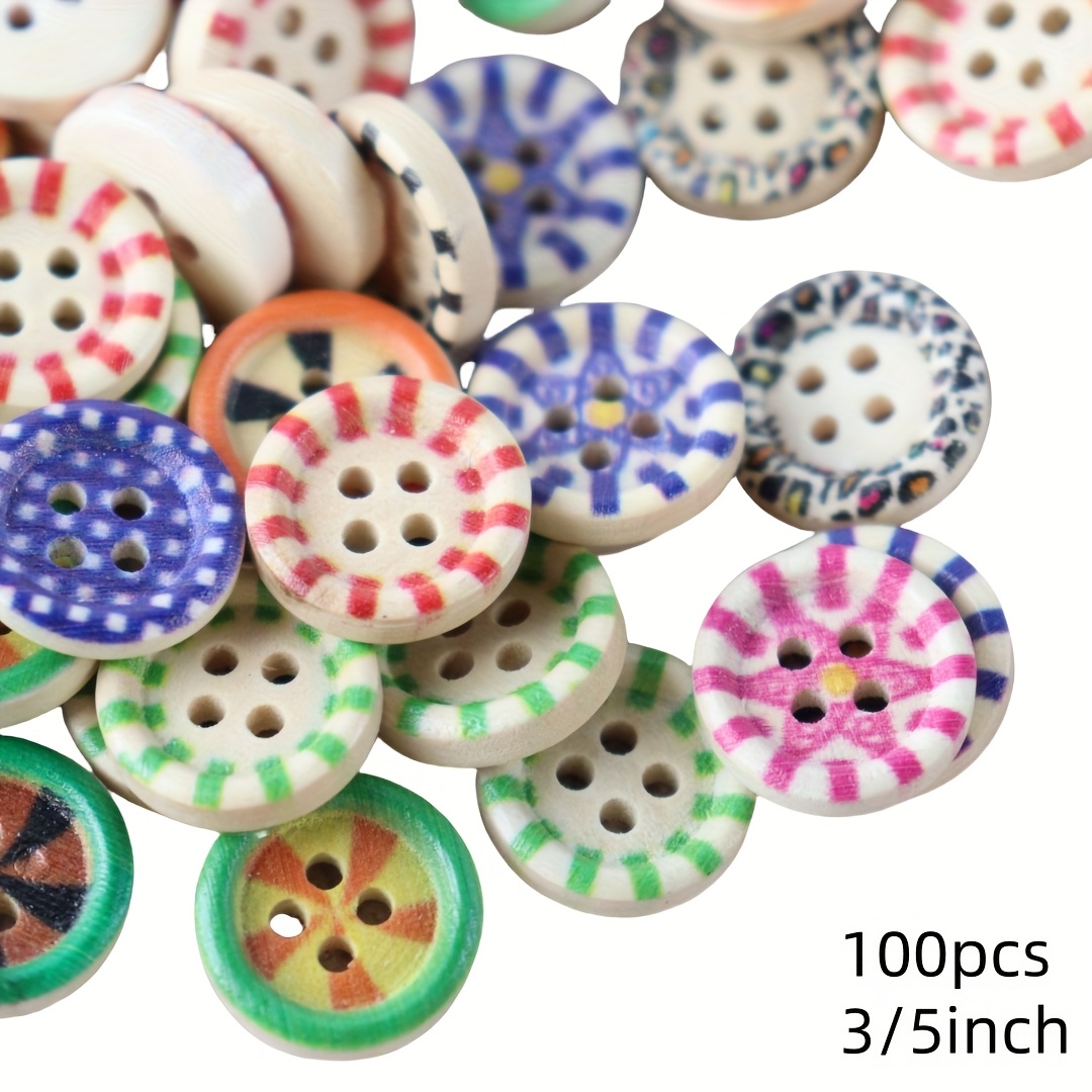 TEMU 100 pezzi di bottoni in legno colorati - 15mm, 3/5", design a quattro , per artigianato, cucito, e decorazioni fai-da-te, accessori per cucito e