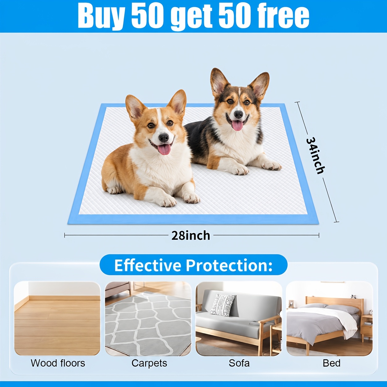 TEMU () Buy 50 Get 50 Free Thickened High Quality Super Absorbent Dog Pee Pad, Xl/ Xxl Suitable For Medium And Large Dogs, Easy To Clean, Is A