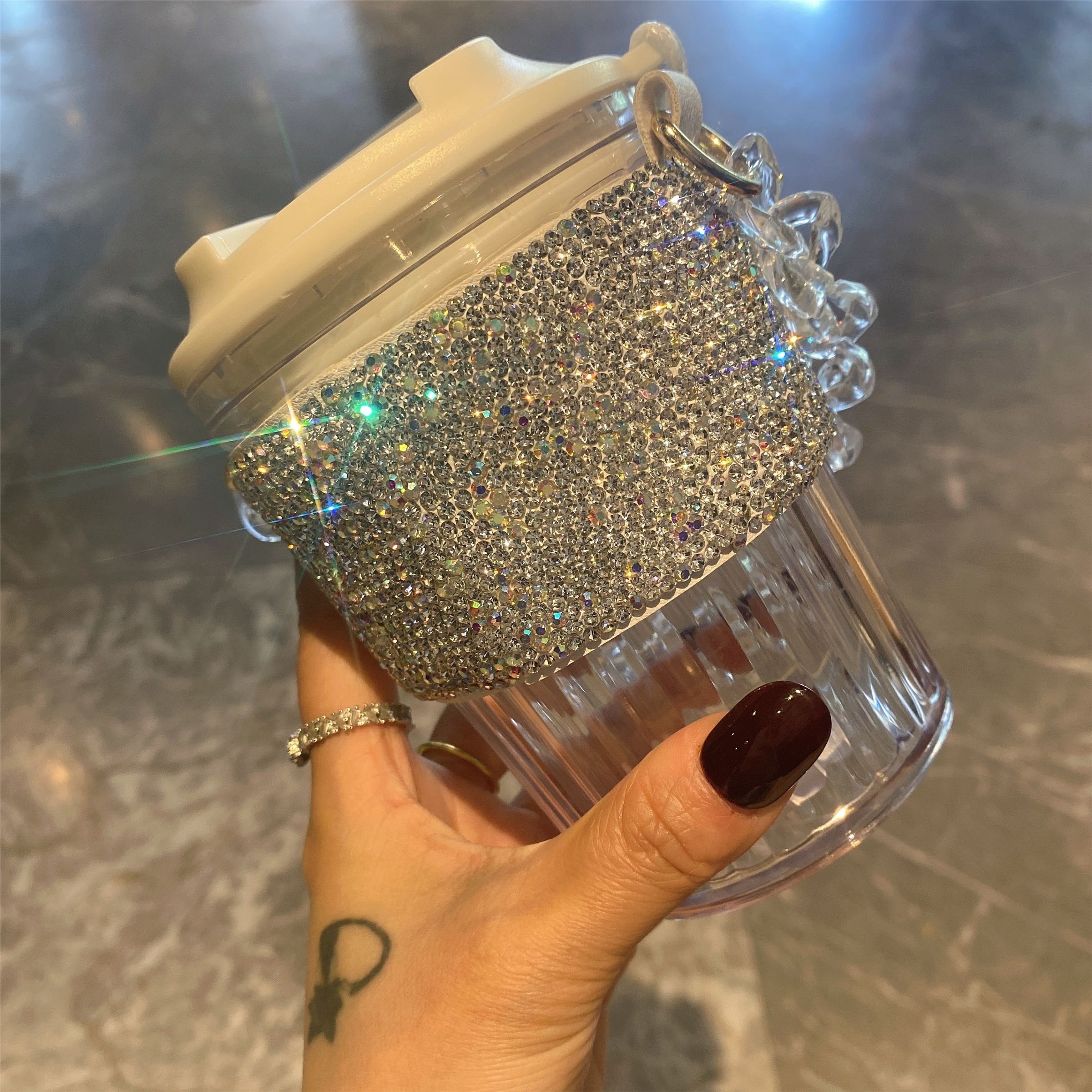 luxury quadrilateral portable water bottle with handle pvc free flip top design for coffee tea juice ideal for students fitness enthusiasts travel details 2