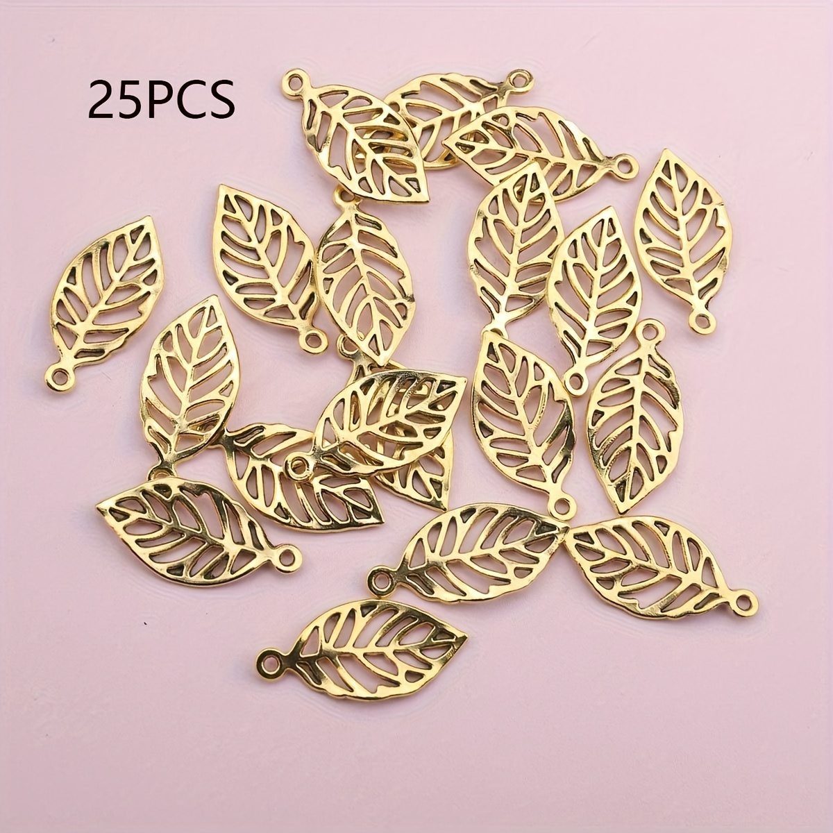 Image of 25pcs Large Leaf Shanks For Making - Heavy-duty Alloy Leaf Pendants With Hollow Large Blade Charms, For Diy Necklace Bracelet Keychain Accessories, Vintage Craft Beads & Festive Decorations