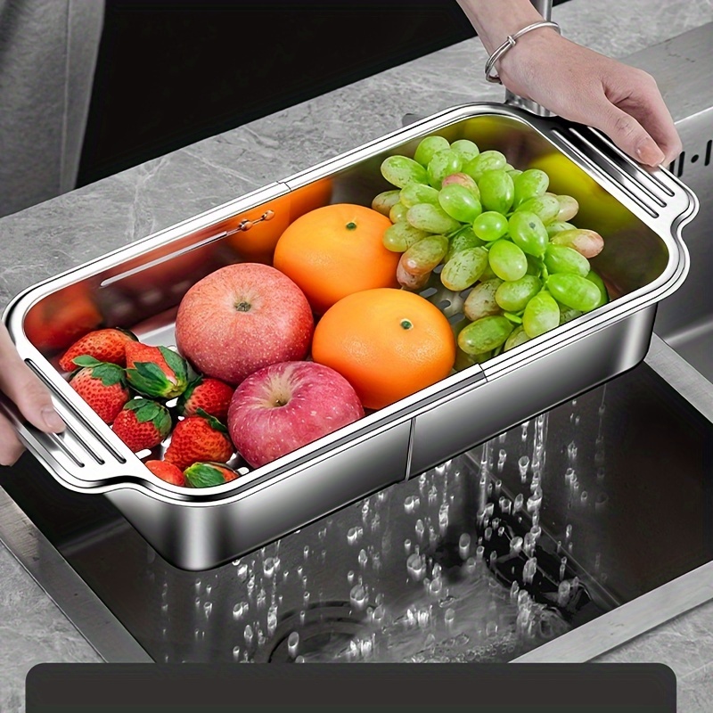 

1pc 304 Stainless Steel Collapsible Sink Colander For Kitchen Sink Food Grade Over The Sink Strainer Extend Kitchen Sink Drain Basket For Washing Vegetable Fruits, Dishes Kitchen Sink Drain Basket