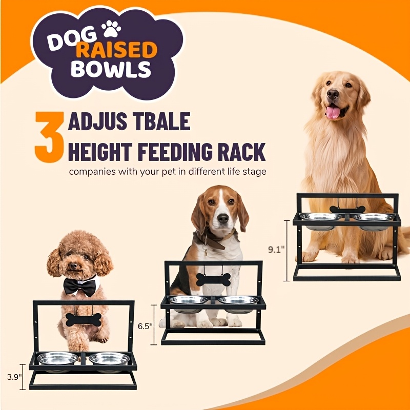 TEMU Adjustable Elevated Dog Bowl With Raised Dog Bowl Holder For Large And Medium Dogs, Metal Dog Bowl With 2 Stainless Food Bowls