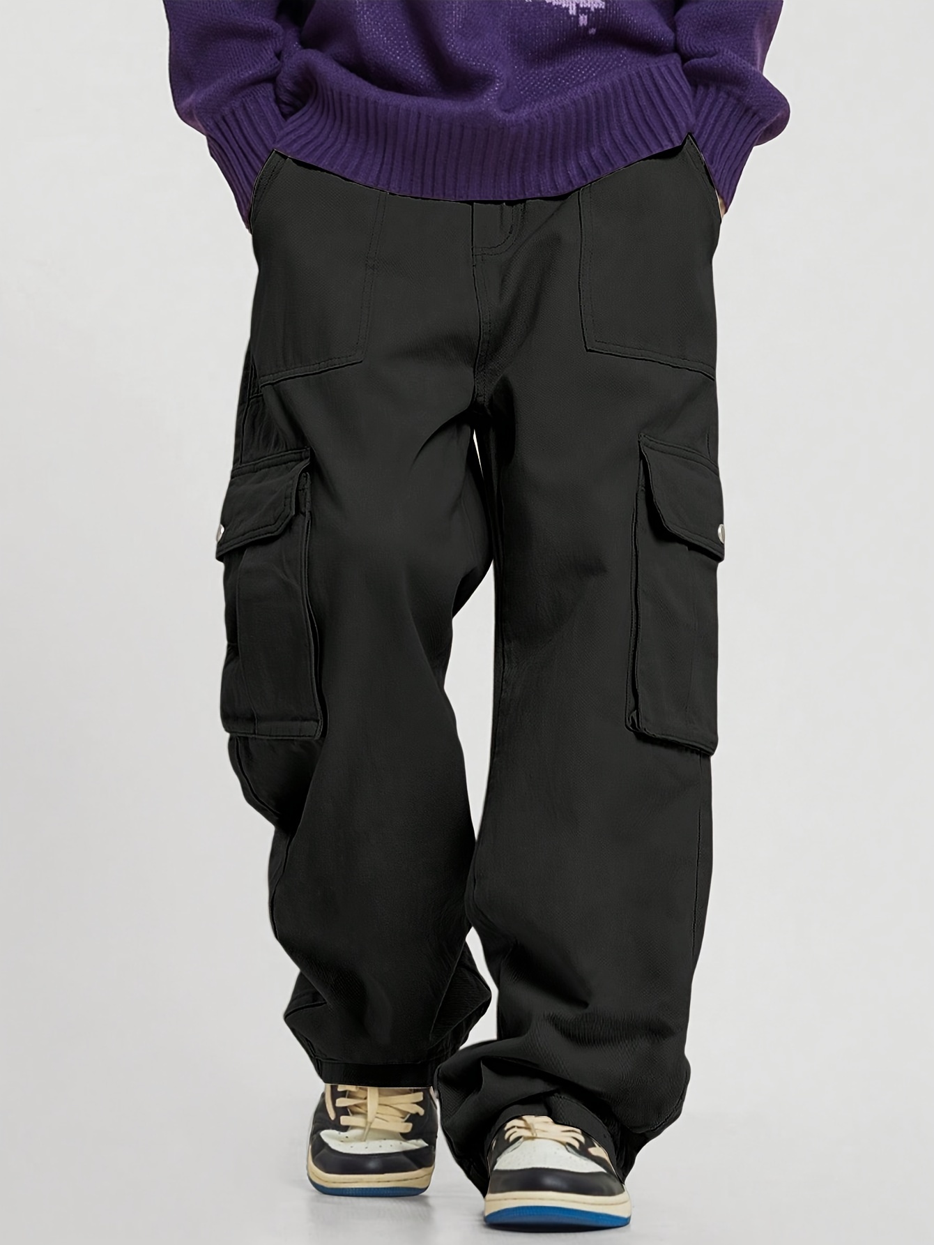 mens streetwear cargo pants loose fit elastic drawstring - Temu