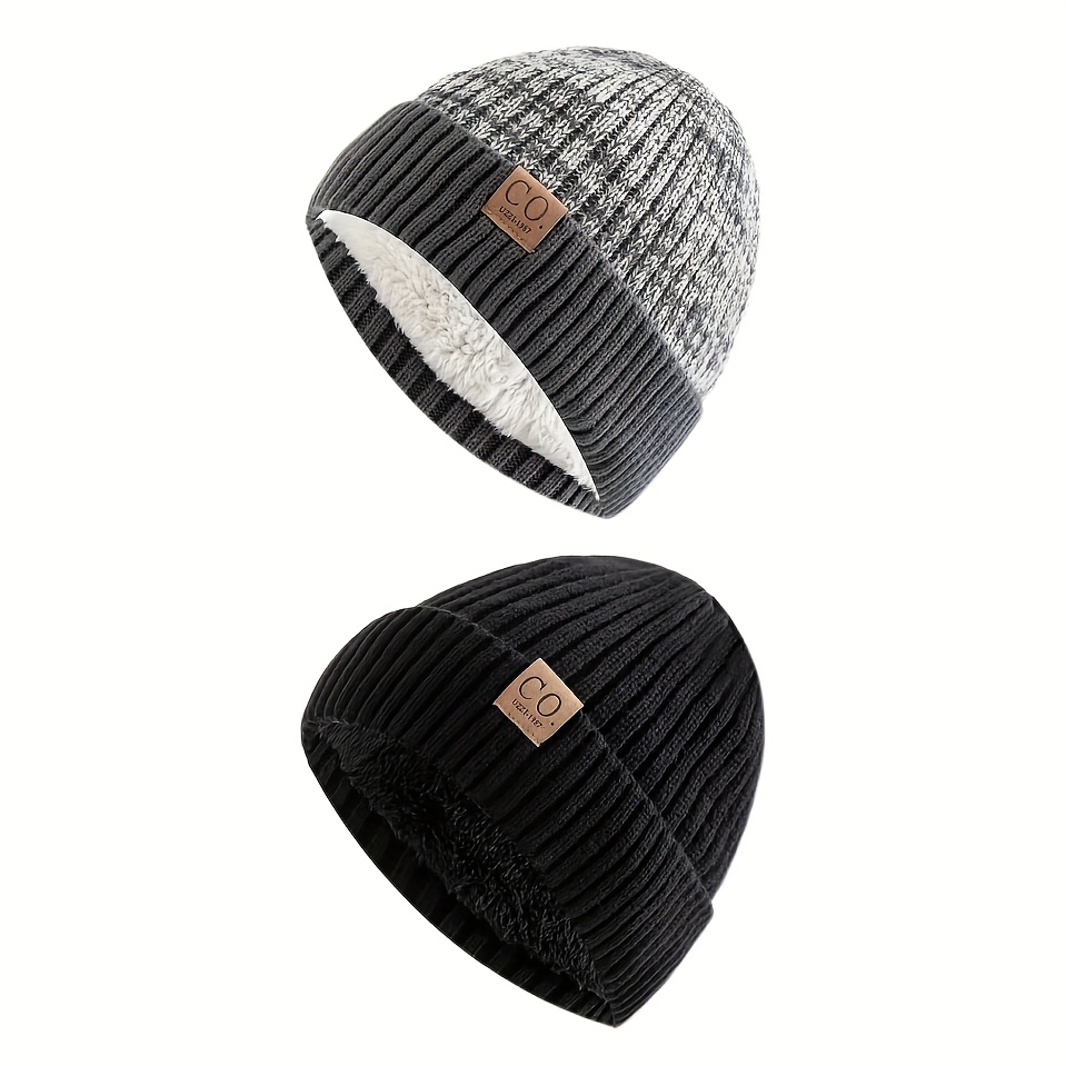TEMU 2pcs Hats For Men Women - Windproof & Ear-warming Hat For Couples, Thick Fleece-lined, Stylish Color , Suitable For Couples, Ideal For Christmas