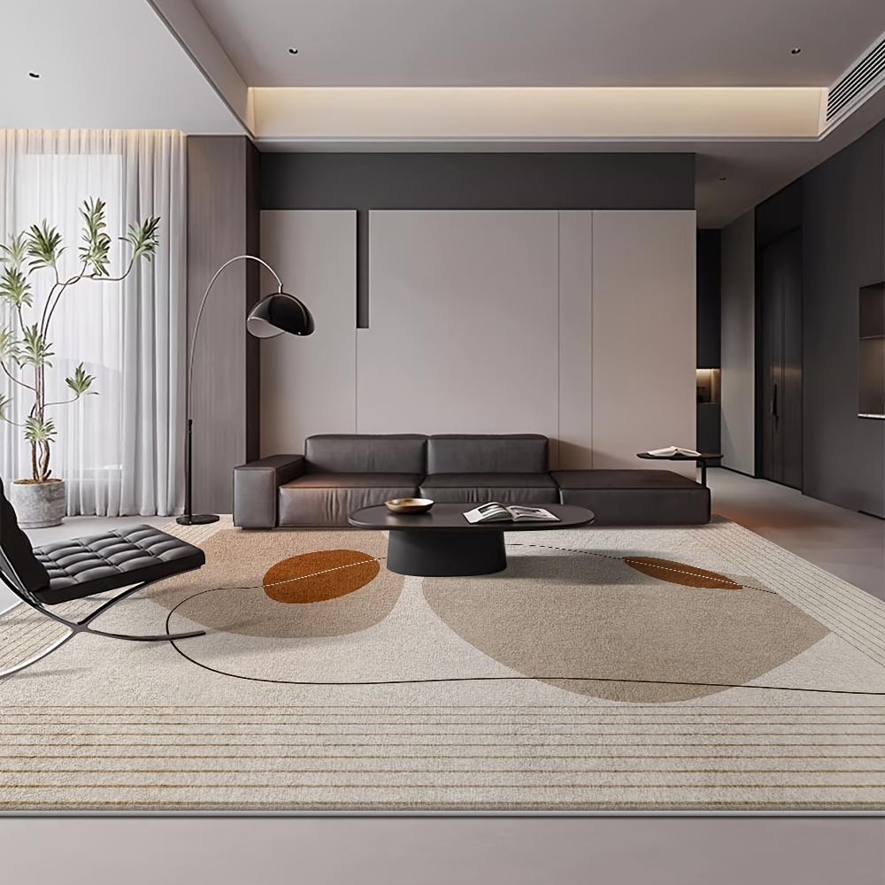 Velvet Area Rug - Soft, Machine Washable | Suitable for Living Room, Bedroom, Office Decor - Beige Geometric Pattern Design, Lightweight Home Carpet, Multiple Sizes Available