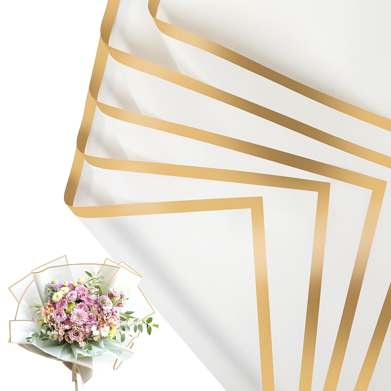 E-shop Hochwertiges, goldenbeschichtetes, weißes, wasserdichtes Geschenkpapier für Blumengeschenke, geeignet für Feiertage in Europa und Amerika wie