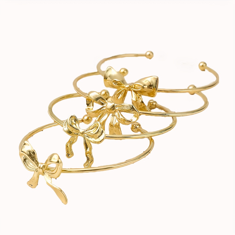4pcs Bowknot Open Cuff Bracelet Set Charm Bracelets for Women