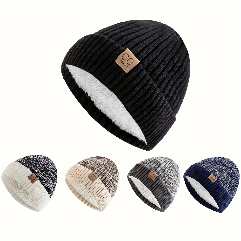 

1pc Windproof Knitted Hat With Thickened And - Fashionable Contrasting For Couples, Suitable For