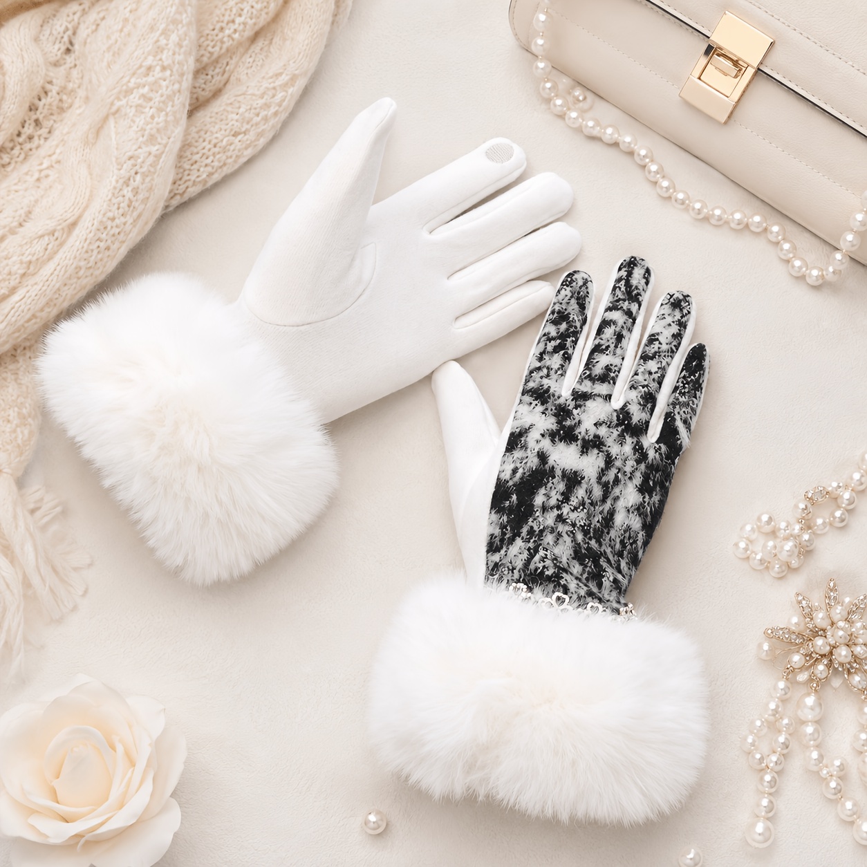 Winter Plush Ruffled Thickened Gloves, Fashionable Warm Style