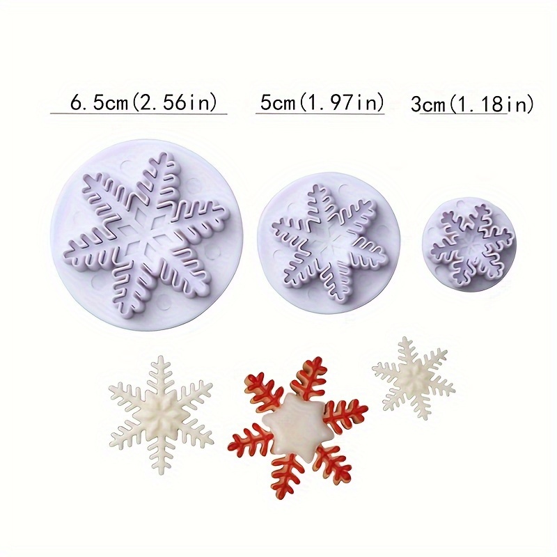 3pcs Snowflake Pattern Plunger Cake Cutter Fondant Cookie Mold Craft Decorating Tools Set