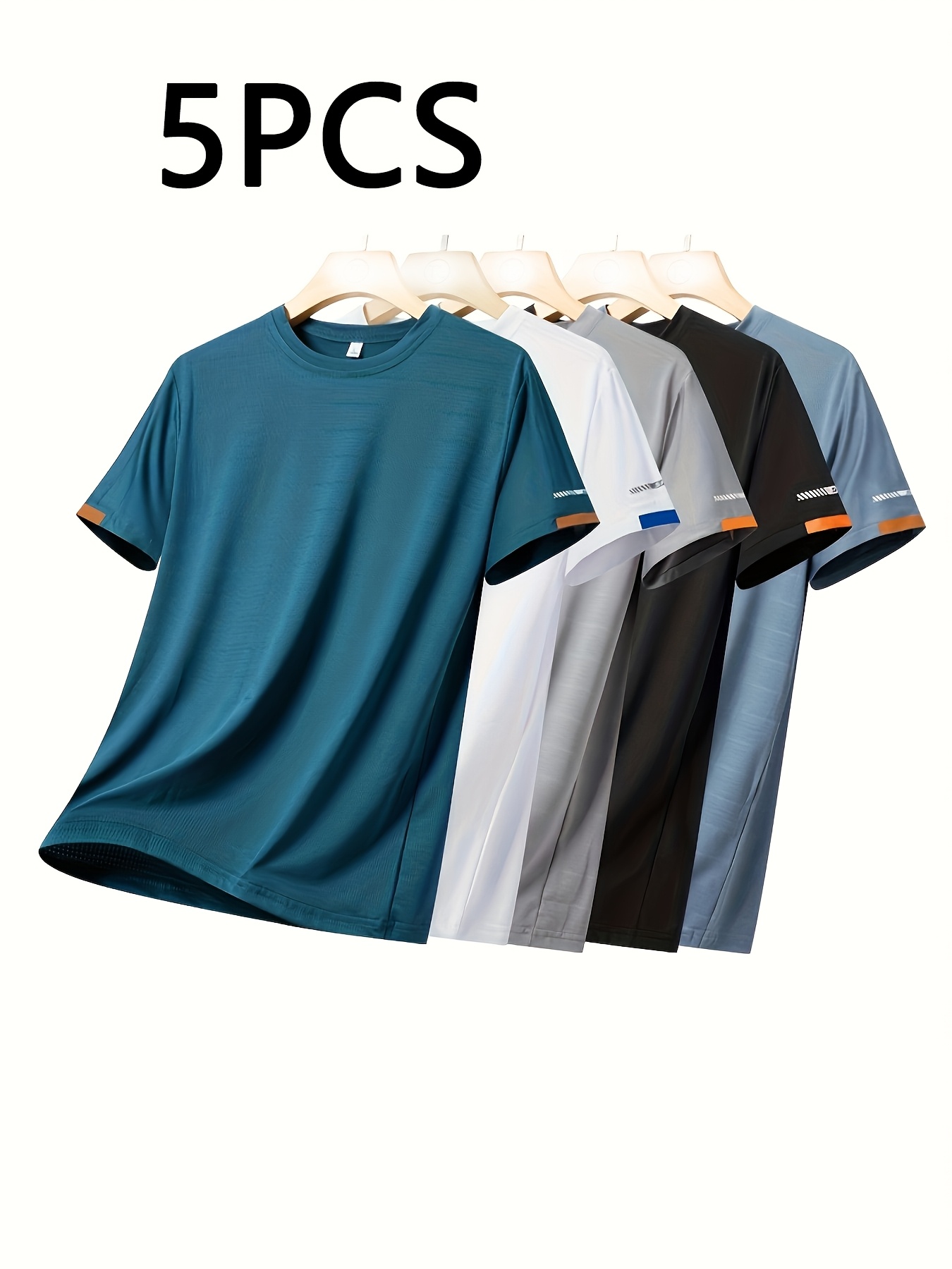 5pcs mens breathable athletic t shirts summer short sleeve lightweight polyester blend round neck assorted colors dark teal white black blue   blue for   casual wear gym shirts