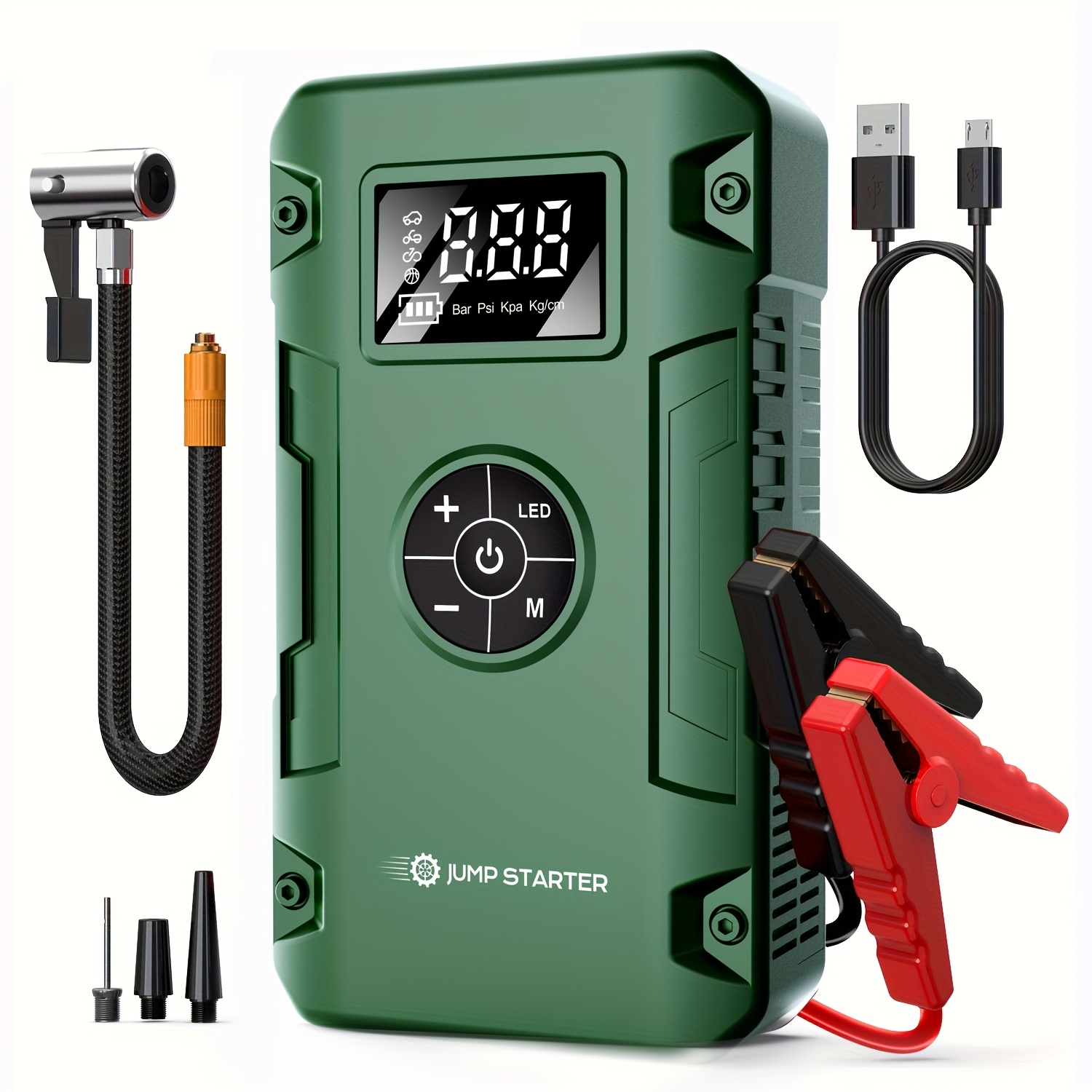 TEMU 10000a Jump Starter With Air Compressor, 7in 1 Function Jump Box 150psl Jumpstarter Battery Pack With Digital Tire Inflator, Car Battery Charger