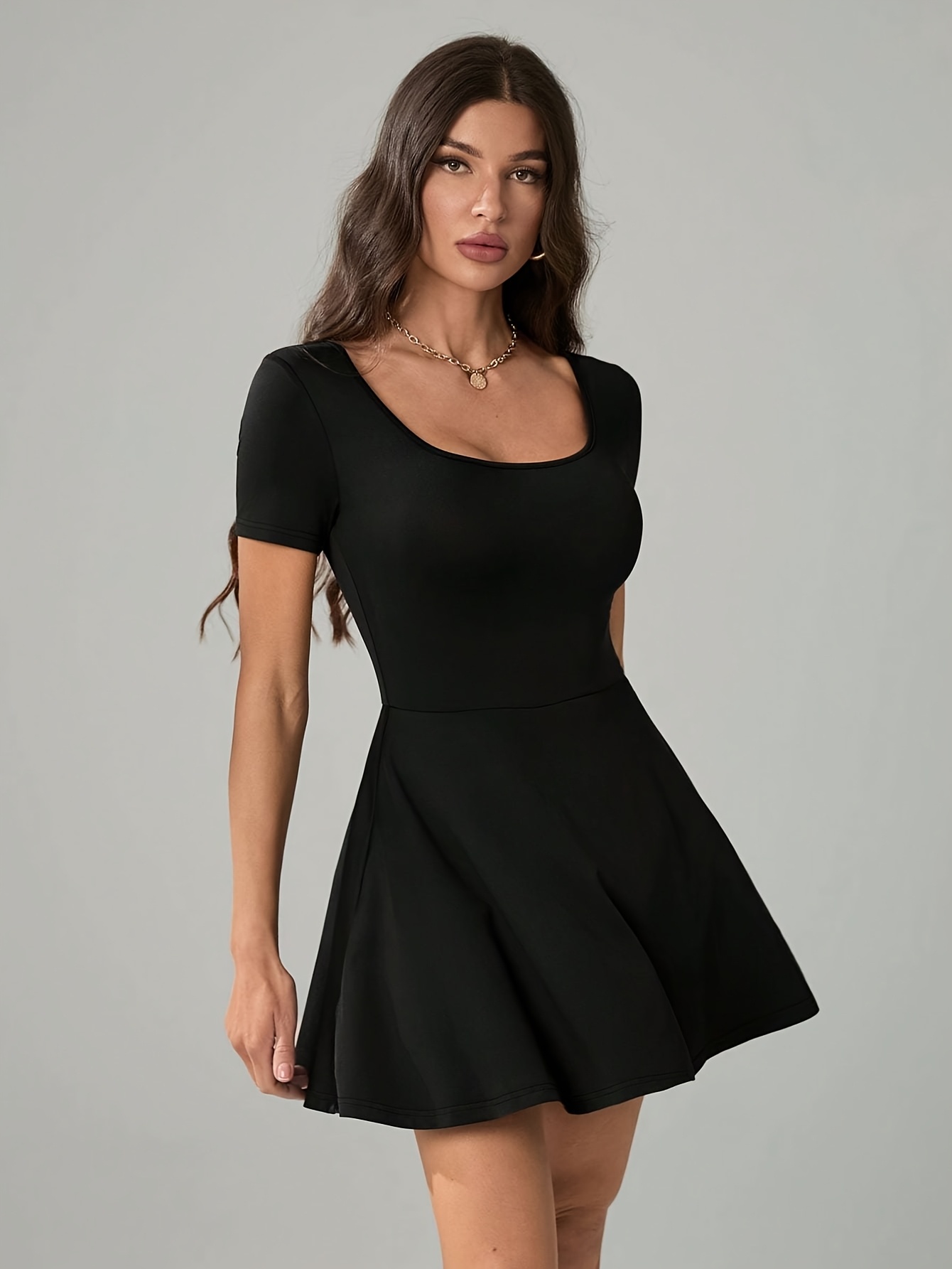 womens elegant summer casual short sleeve mini dress solid - Temu Mauritius