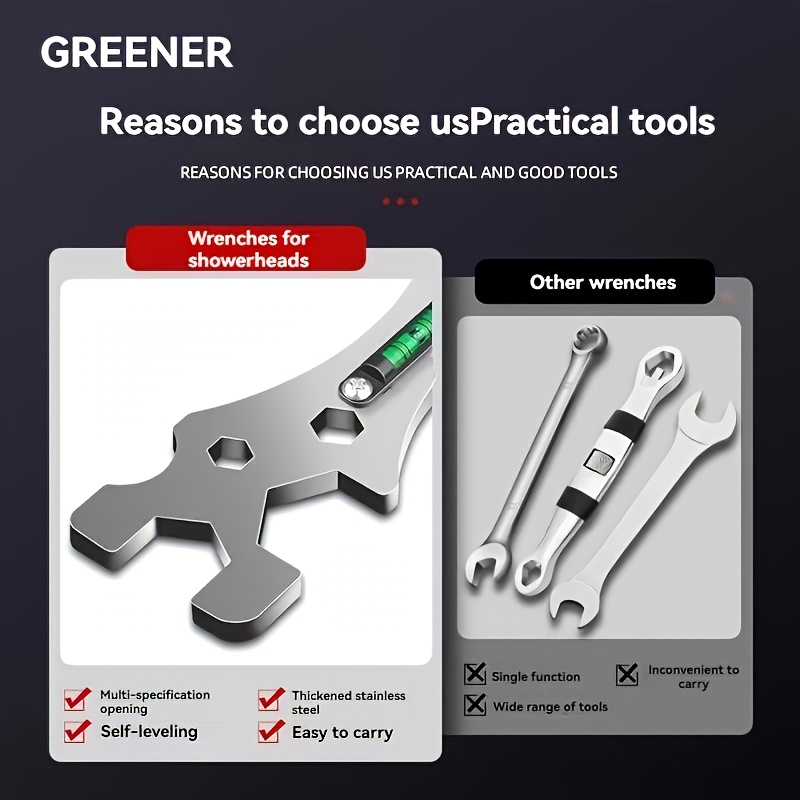 1pc Greenwood Multifunctional Shower Wrench, 304, Hex Key, Bathroom Spanner with Level Indicator, Durable Grip, No Assembly Required, Rust-Resistant, Glossy Finish