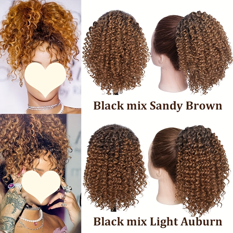 8 inch short   ponytail extensions for synthetic afro hair with 2 clips multi color options light brown to dark red secure drawstring closure for     ponytail hair extensions details 7