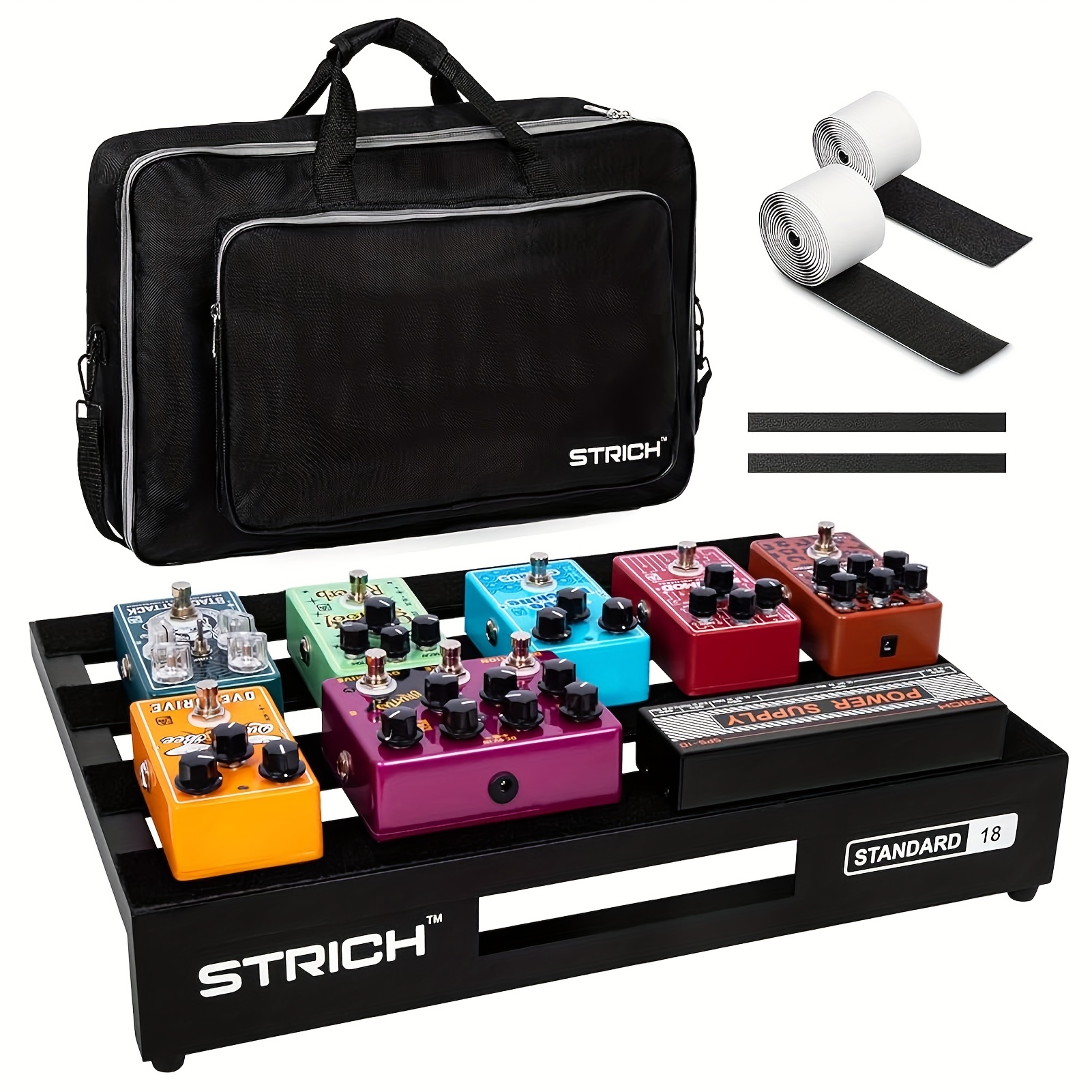 TEMU Strich Aluminum Alloy Pedalboard - Ultra Lightweight 1.98lb, 18" X 12.5" Dimensions, Angled Layout, Comes With Carry Bag, Standard 18 - 4 Row