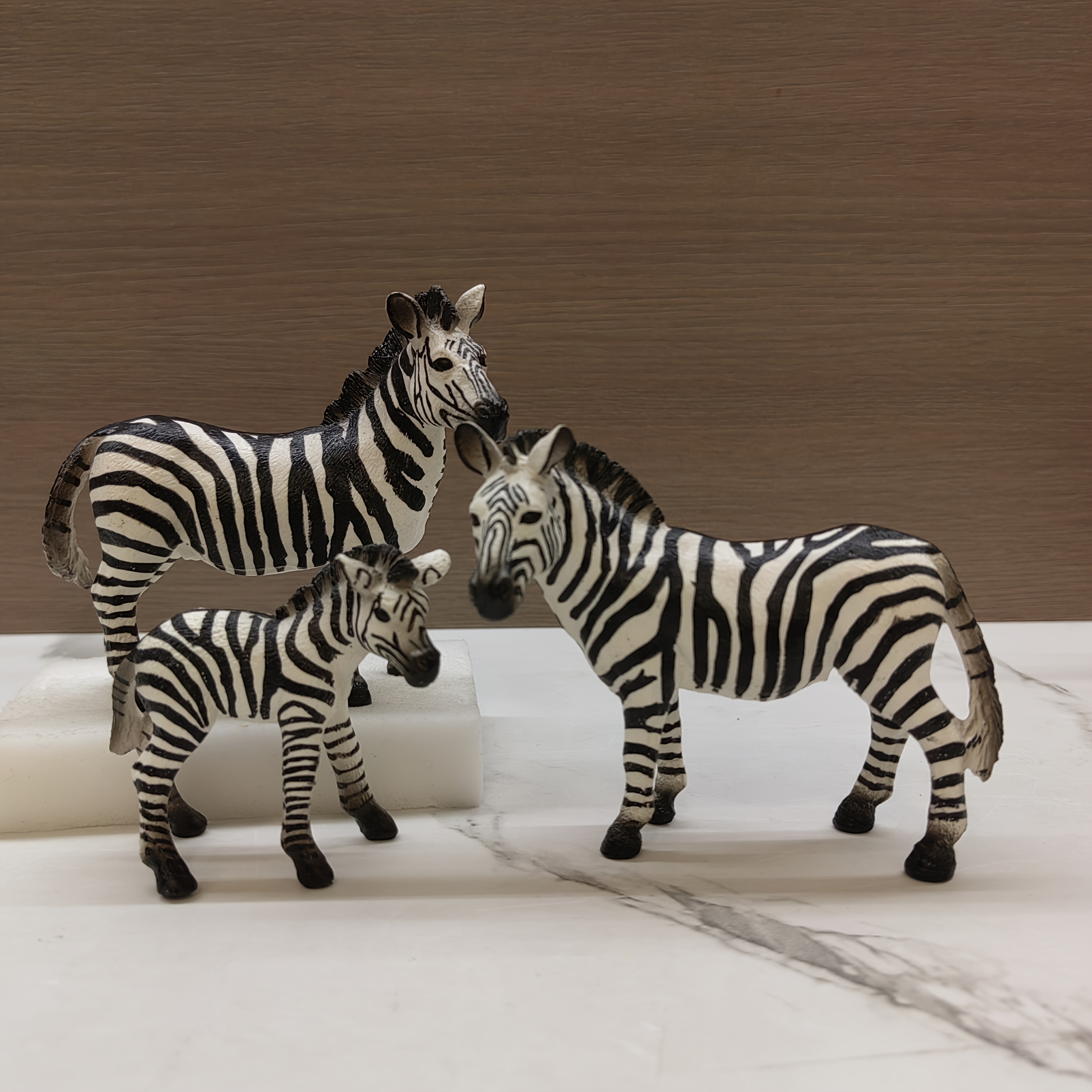 Image of A Set Of 3pcs Of High-quality Pvc Sculptures, Small Zebra Resin Crafts Are Suitable For Home, Office And Living Room Decoration, Family Animals.