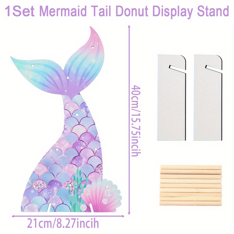Image of 1 Set Patimate Mermaid-themed Donut & Cake Display Stand - Wood Wood Seashell Doughnut Holder, Diy For Party For Mermaid Birthday, Baby Shower, Wedding - Mermaid Tail Cake Stand
