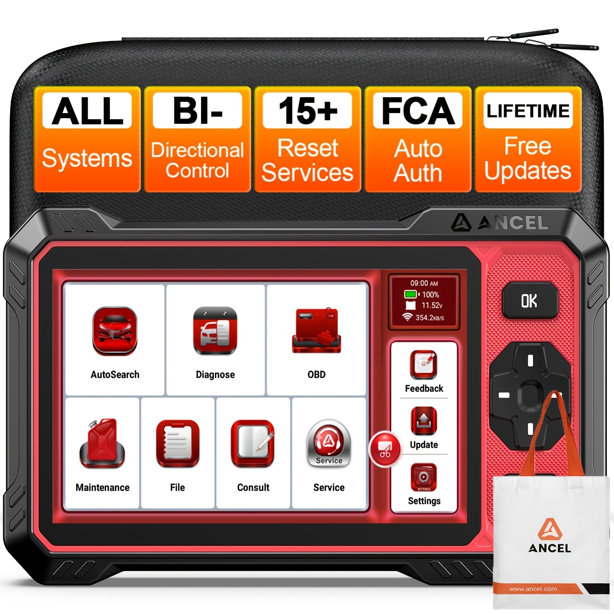 Ancel Ds410 Lite + Ancel Canvas Bag, Bidirectional Scan Tool, All Systems Car Diagnostic Scanner With For All Vehicles, 15+ , Abs Bleeding, Injector Coding, Fca&, , Free Updates