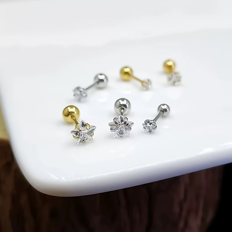 a set of three pairs of earrings   shaped super sparkly elegant and   with a threaded structure to prevent falling off suitable for bathing and sleeping without needing to remove them   everyday wear and multiple e Product details 5