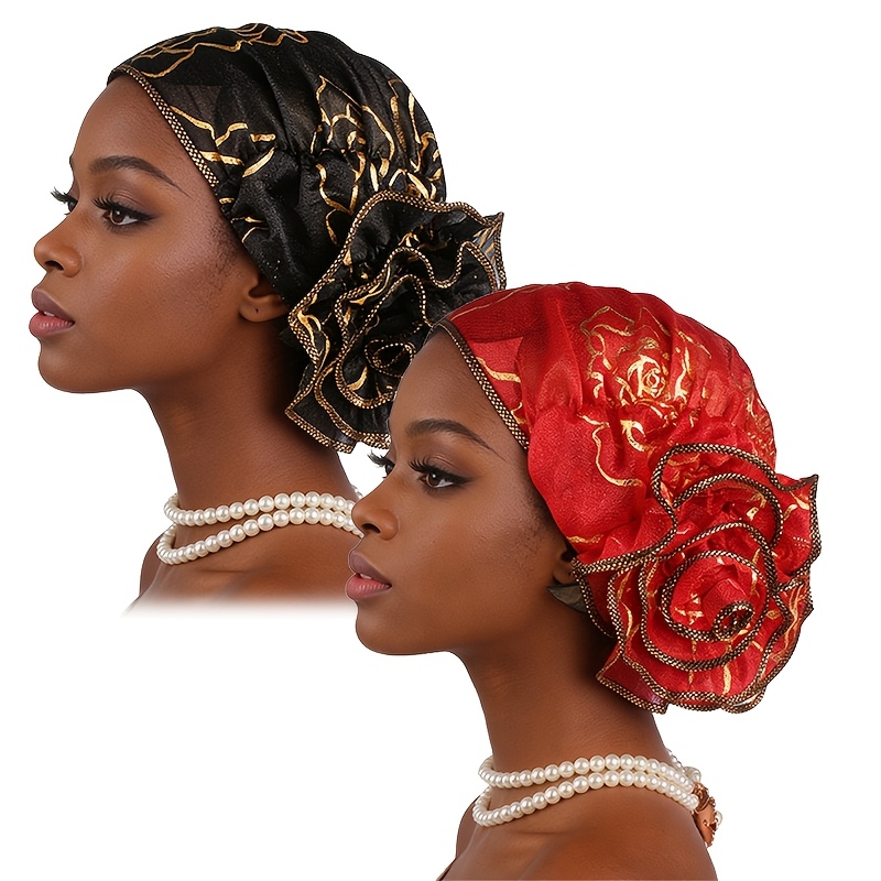 TEMU 2pcs Set: Lace Floral Headscarf Hat, Head Cover, Hair Loss