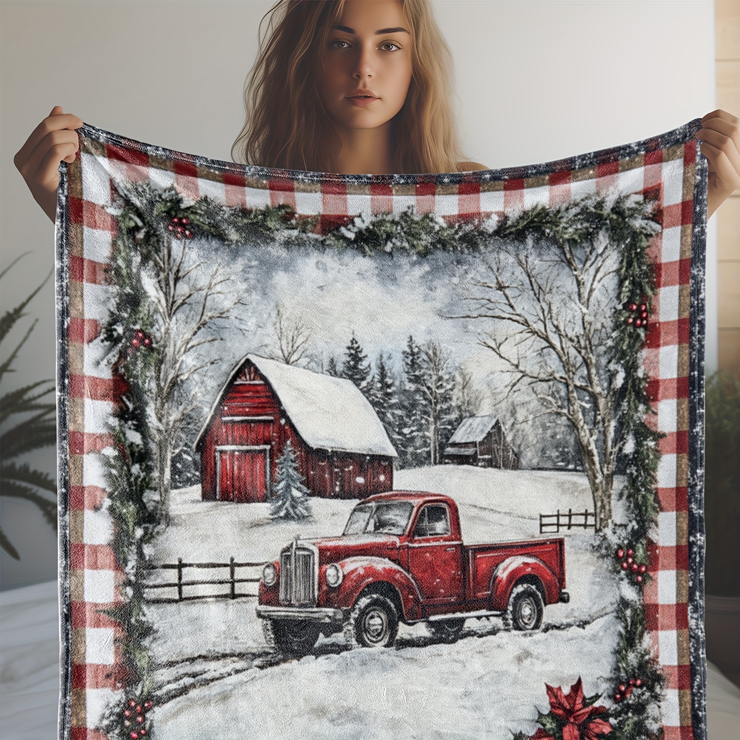 

Cozy Vintage & Snow Print Flannel Blanket - Soft, Warm Throw For Couch, Bed, Car, Office, Camping - Gift, Flannel Blanket, Travel