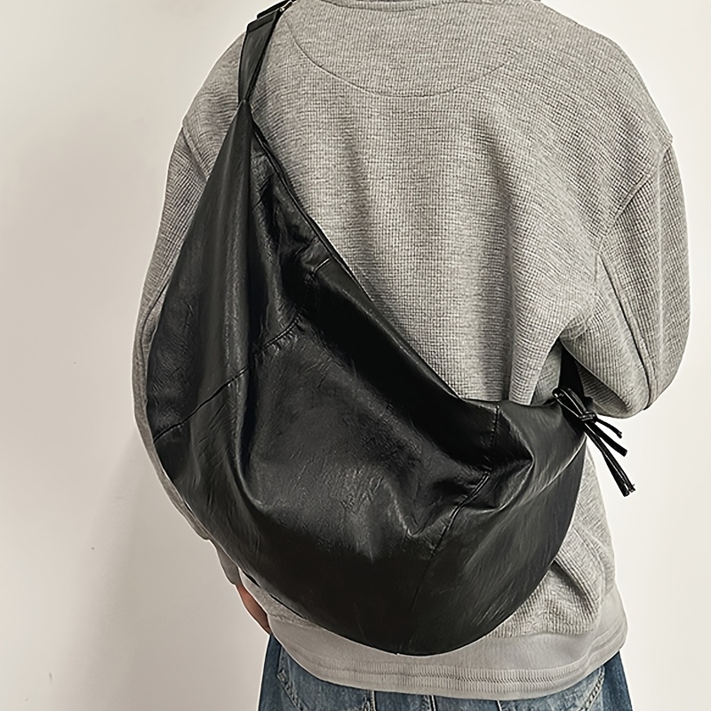 TEMU Herren Crossbody Bag mit großem Fassungsvermögen, lässige Herren Brusttasche, einfache PU Schultertasche, verstellbarer Schultergurt, Schwarz,