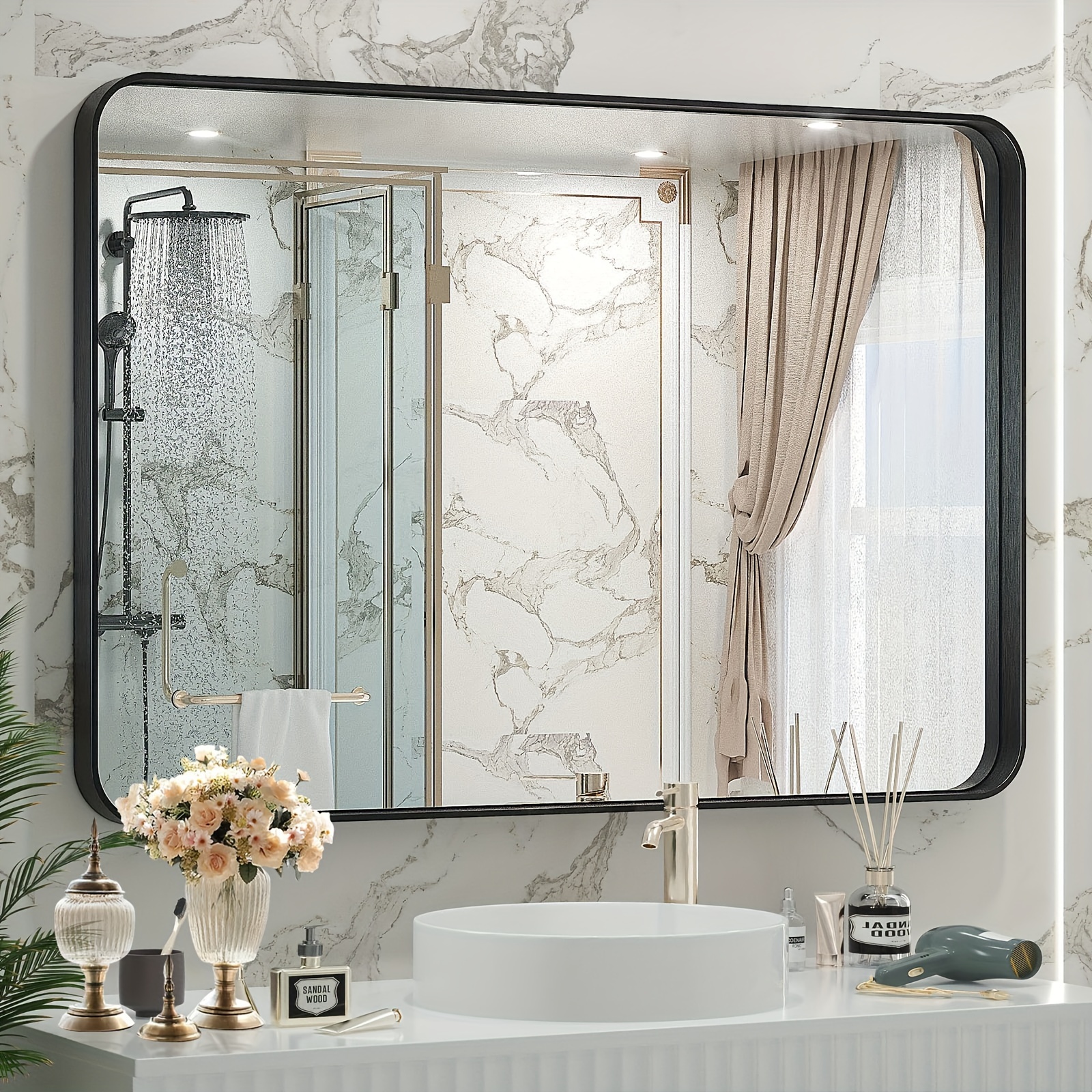 

Bathroom Vanity Mirror For Wall, Black Metal Framed Mirror With Tempered Glass, 30x40 Inch, Bathroom And Farmhouse Decor