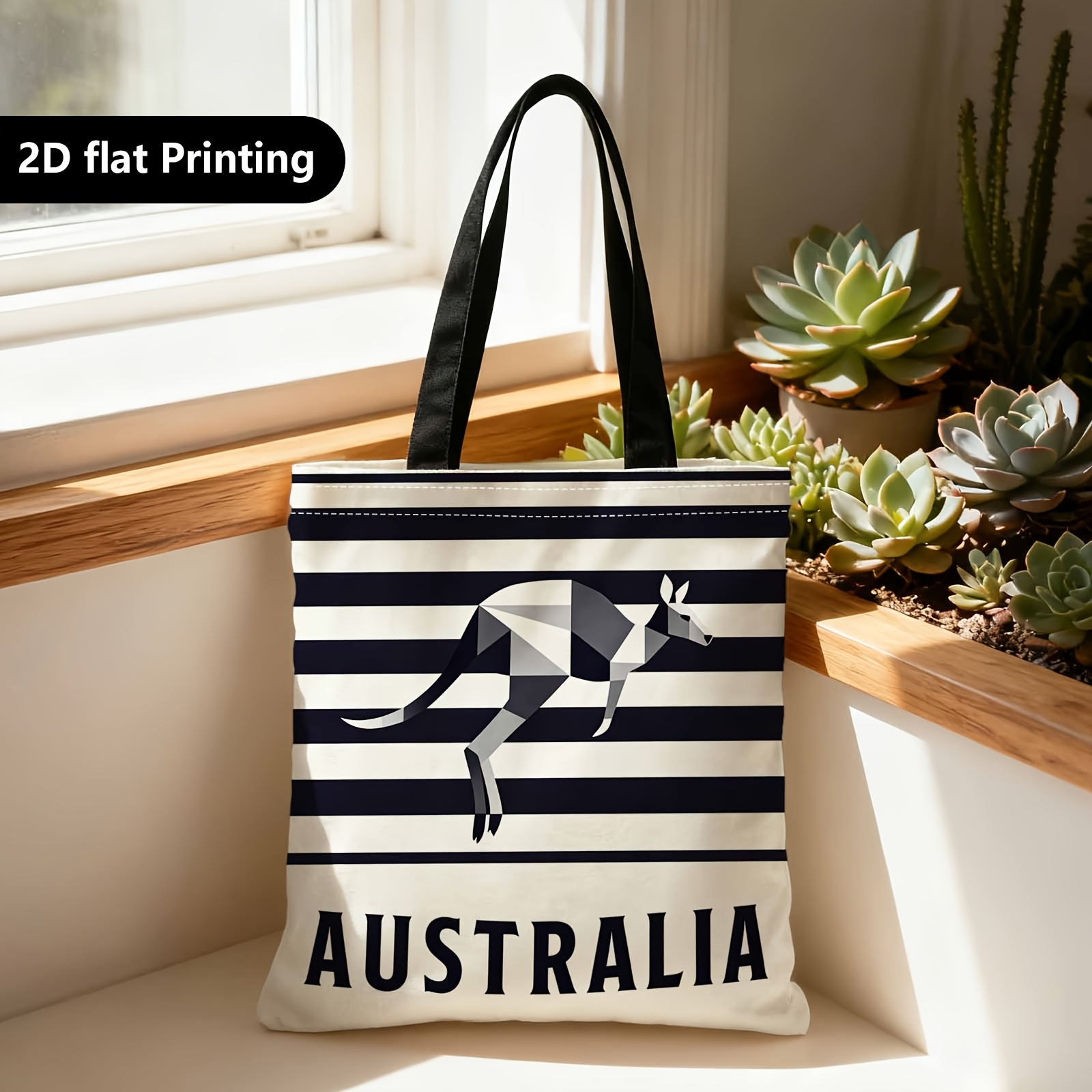 TEMU 1pc Double-sided Printing Shopping Tote Bag, Portable Shoulder Bag, 2d Printing, Kangaroo Pattern, Australian Style , Suitable For Travel,