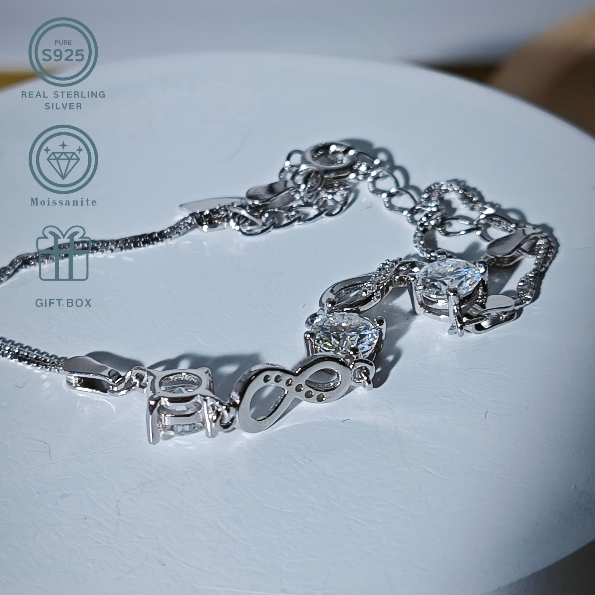 S925 Silver 0.5 Carat 3pc Moissanite Cross Bracelet
