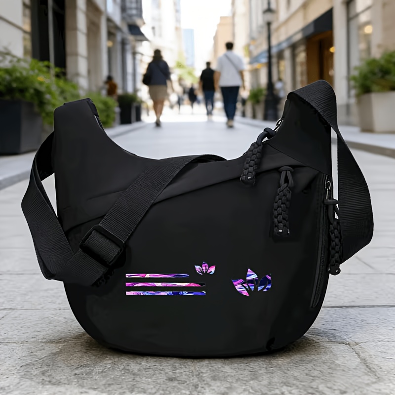 TEMU Creative " Geometric Bar Petal Pattern Striped Print" Design Single-shoulder Bag With Adjustable Shoulder Strap, Spacious Interior For Phone And