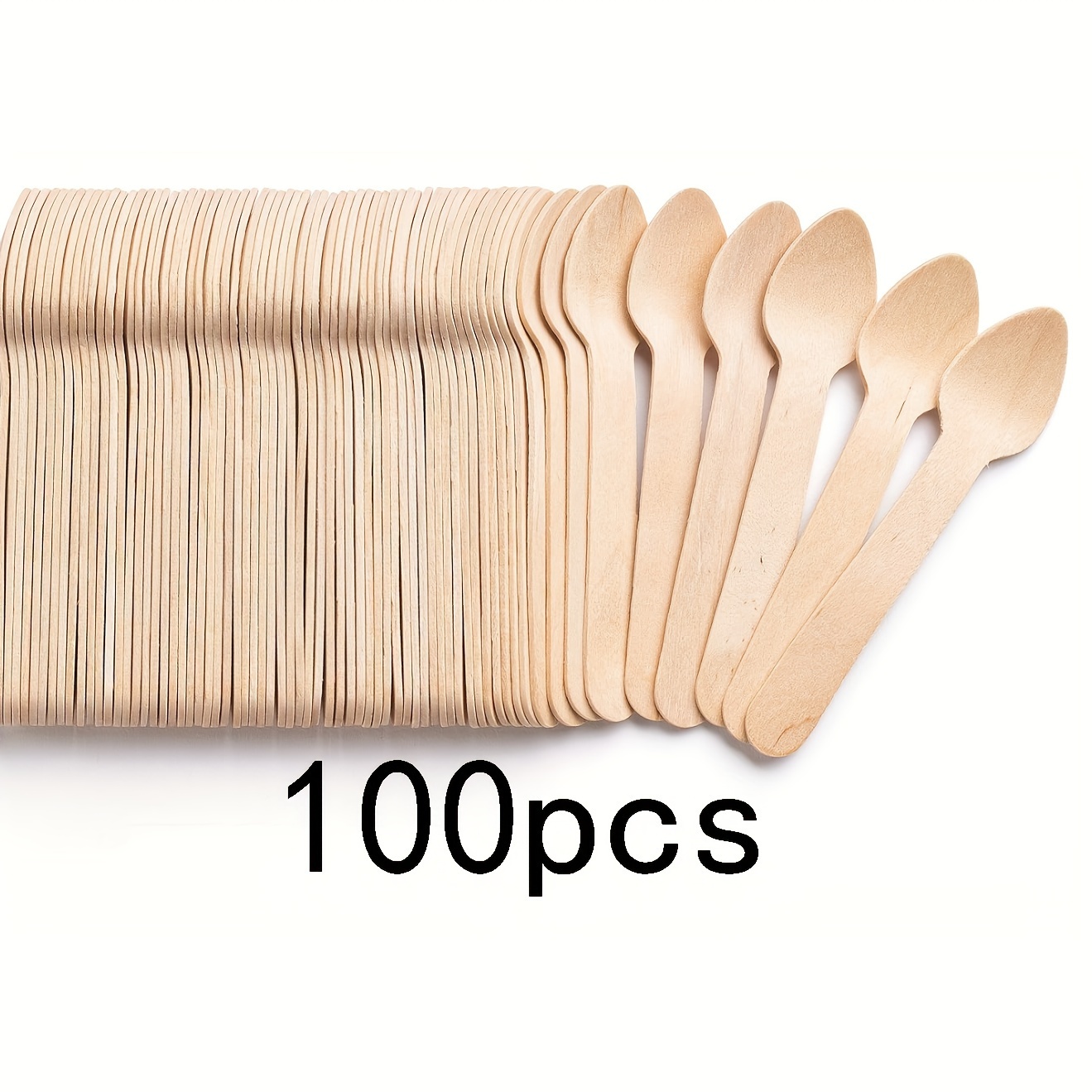 Image of 100pcs Disposable Food Grade Ice Cream Scoop, 3.75 Inch Cake Ice Cream Dessert Tableware, Bamboo Product Suitable For Party, Wedding, Camping