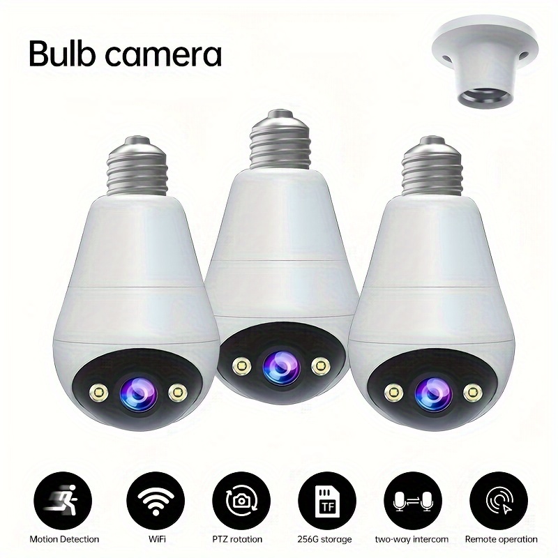 

3mp Panoramic Ptz Rotation Light Bulb Wireless Security Camera With Motion Detection, Full Color Night Vision, And Two-way Voice Call