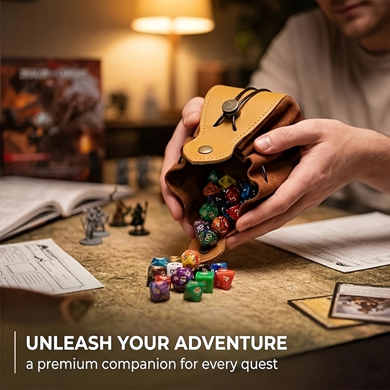 Yellow Black Leather Dice Bag with Drawstring
