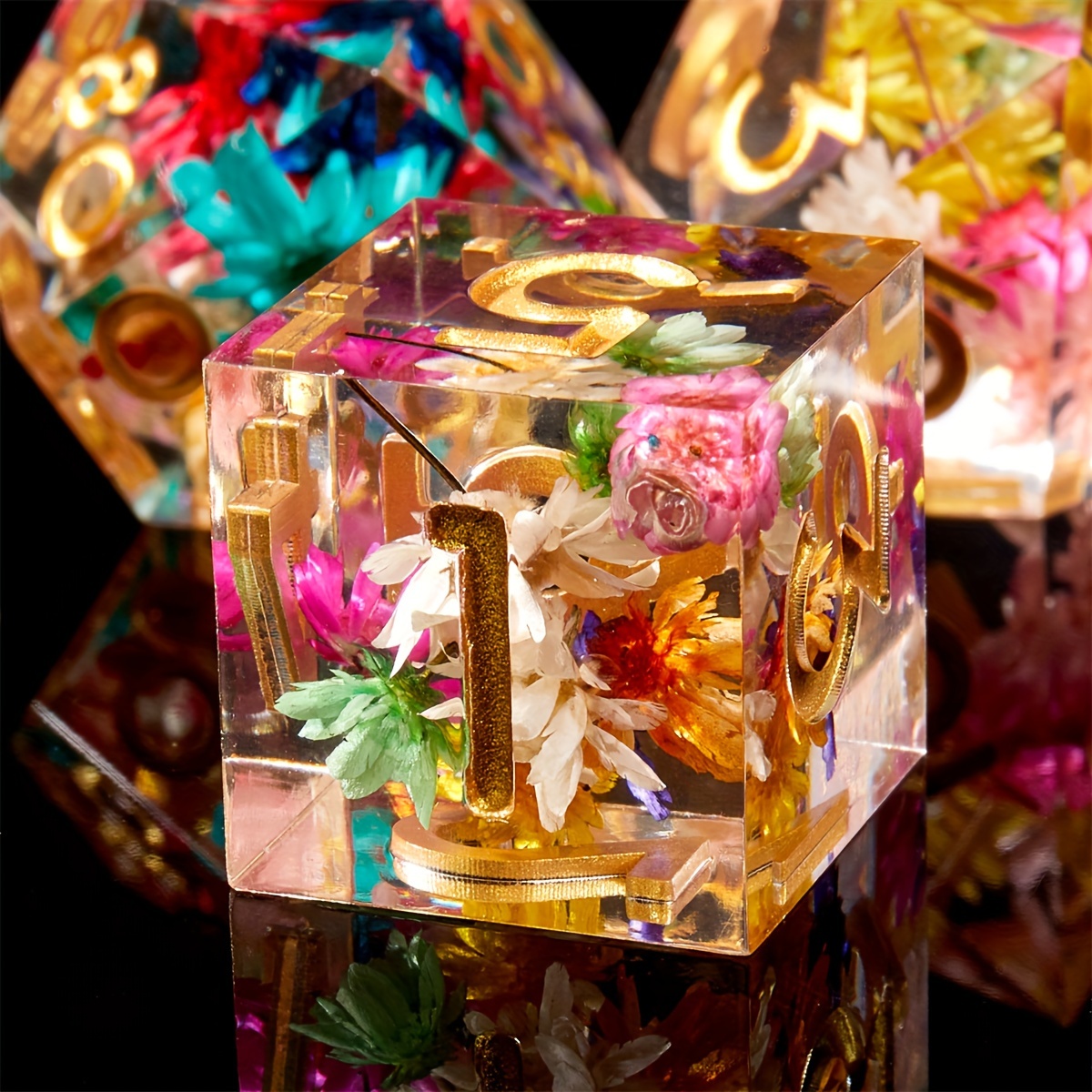 

1 Set Handcrafted 7-modal Polyhedral Dice Set, Flower-filled Dnd Dice For D&d, Rpg Mtg & Tabletop Games, Abs Resin, Party Game Accessory