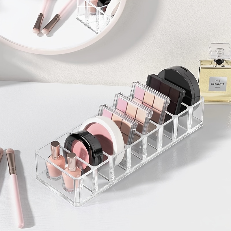 TEMU *zxf 8-slot Acrylic Cosmetic Organizer - Portable Transparent Desktop Travel Case, Durable Plastic Material, Holds Nail Polish, Lipstick, Makeup