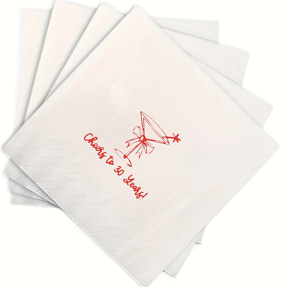 E-shop 20 Stk./Set "Cheers to 30 Years" Servietten mit Tassen-Schleife Dekor Muster Einweg-Tücher Geburtstags-Servietten Party Tischdekoration 30.