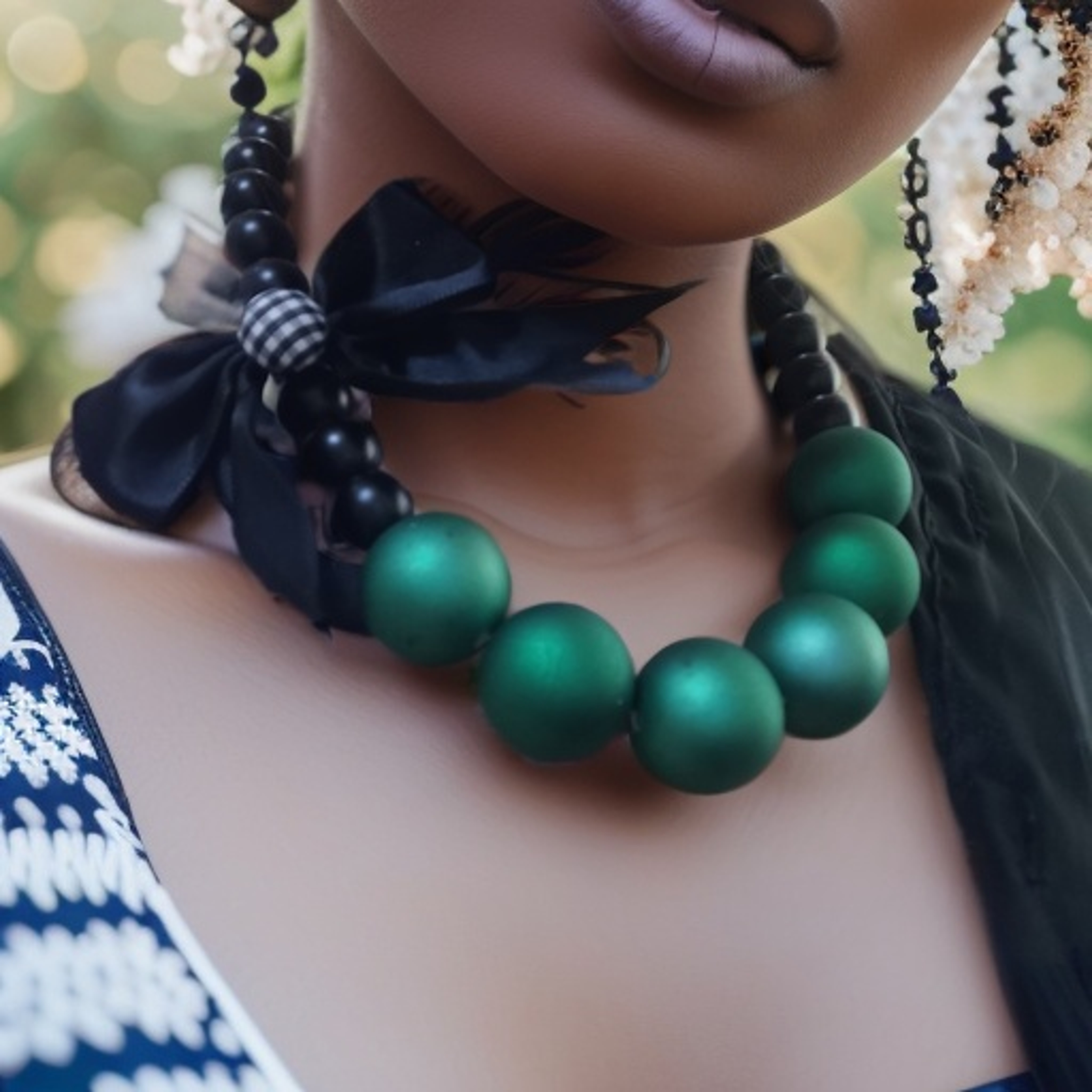 

Elegant Bohemian Style Short Necklace With Green Beads - Vintage-inspired Winter Sweater Chain For Women,