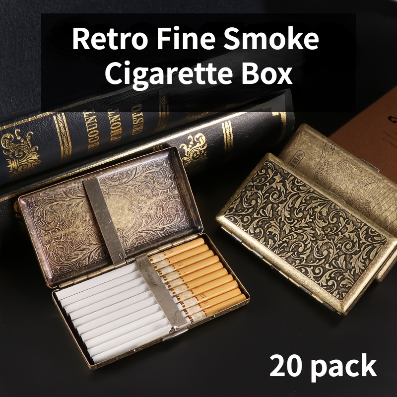 tobacco tin with compartments Vintage Style Cigarette Box, Rolled Plate Cigarette Storage Box, Can Hold  20 Cigarettes, Convenient with Multiple Patterns, Suitable for  Anniversaries, Parties, and *