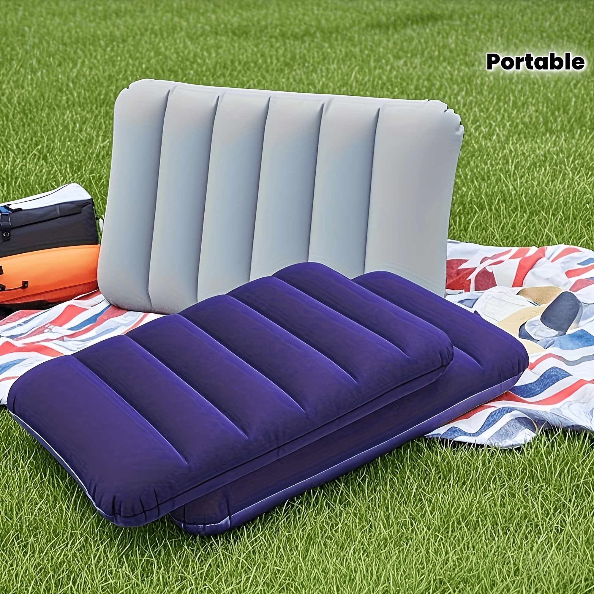 TEMU 3pcs Adult Inflatable Camping Pillow Set - 46.99cm X 30.48cm Quick-dry Pvc Square Design, Random Color, Suitable For Hiking And Airplane Travel