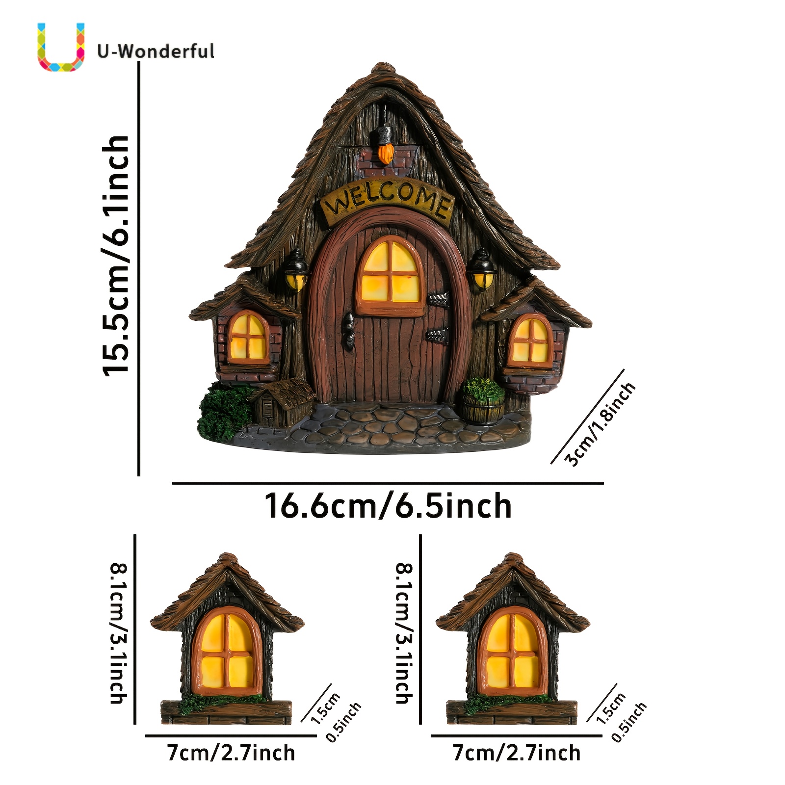 E-shop 3-teiliges Feengarten-Harz-Dekor-Zubehör, Miniatur-Feengarten-Zubehör, leuchtende Elfentür- Fenster-Wandbehangs für Baumstumpf-Dekoration,