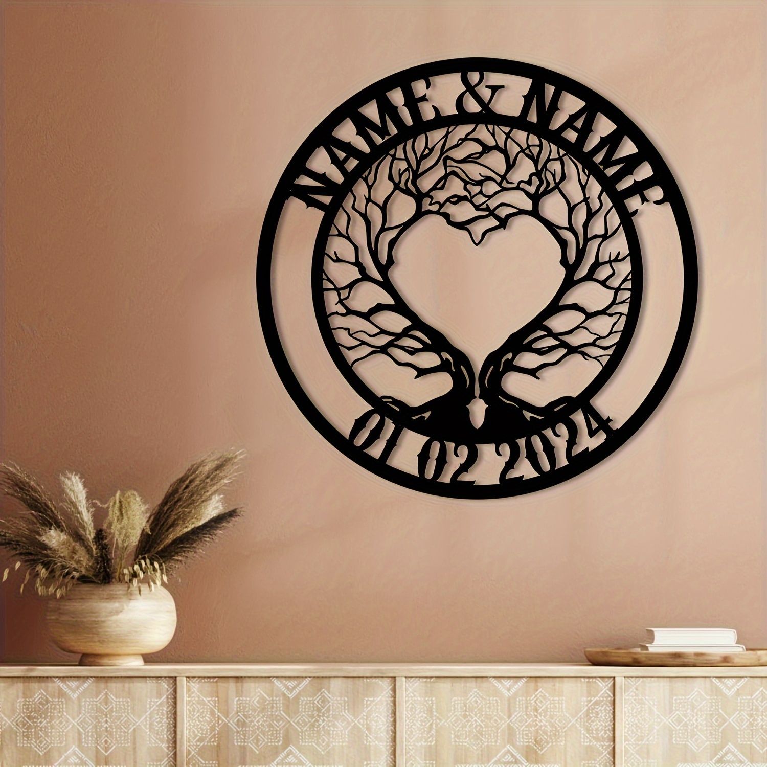 Image of 1pc Custom Tree Wall Art, Personalised Tree Sign, Farmhouse Wall Tree Decoration, Metal Art, For Living Room Office Decoration, Custom Name, Porch, Patio, Gifts