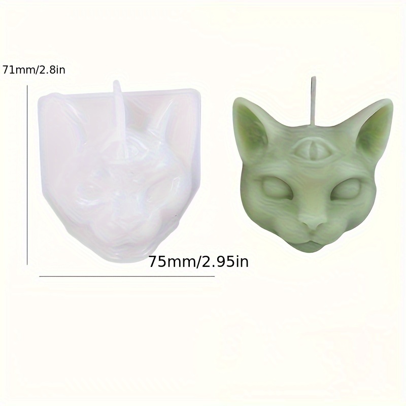 Image of 3d 3 Cat Resin Scented Candle Wax Mold, Diy Evil Cat Head Silicone Molds For Candle Making Epoxy Soap Casting, Animal Shape Molds For Home Decor Gifts